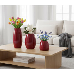 "3-Piece Red Ceramic Vase Set - 4.72""L×4.72""W×9.7""H - Modern Home Decor for Shelf/Table/Living Room"