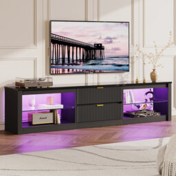 "203cm TV Stand for TVs up to 85"", High Gloss Fluted Entertainment Center with LED Lights and 2 Drawers"