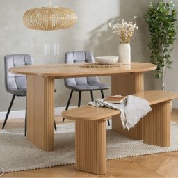 Axel Oval Fluted Dining Table With 2 Fabric Chairs 1 Bench
