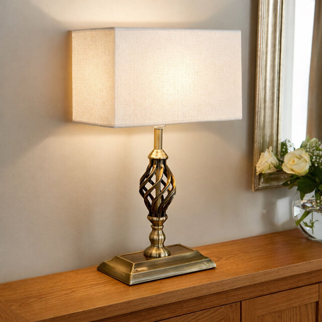 Bratton 45Cm Twist Rectangle Antique Brass Table Lamp