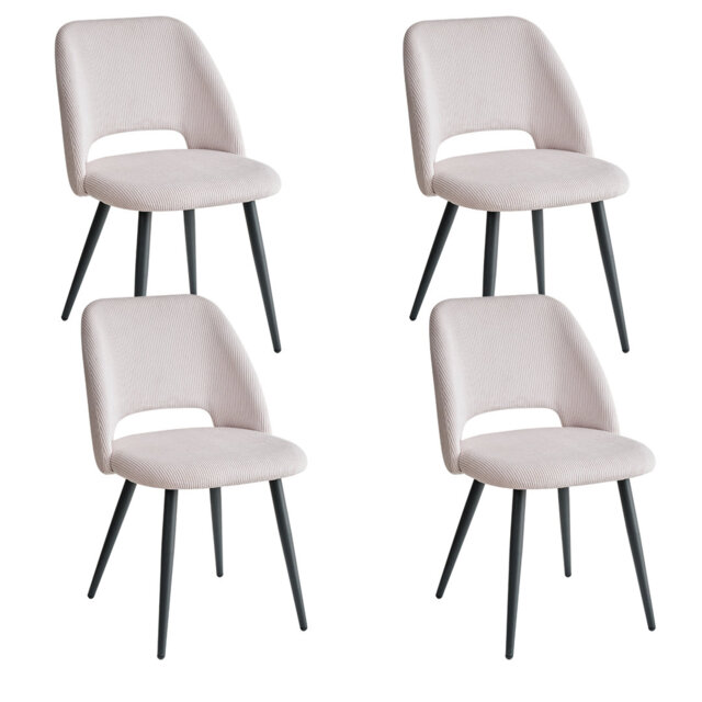 Set Of 4 Dining Chairs - Modern Minimalist Corduroy Upholstered Dining Chairs - Metal Legs - Grey