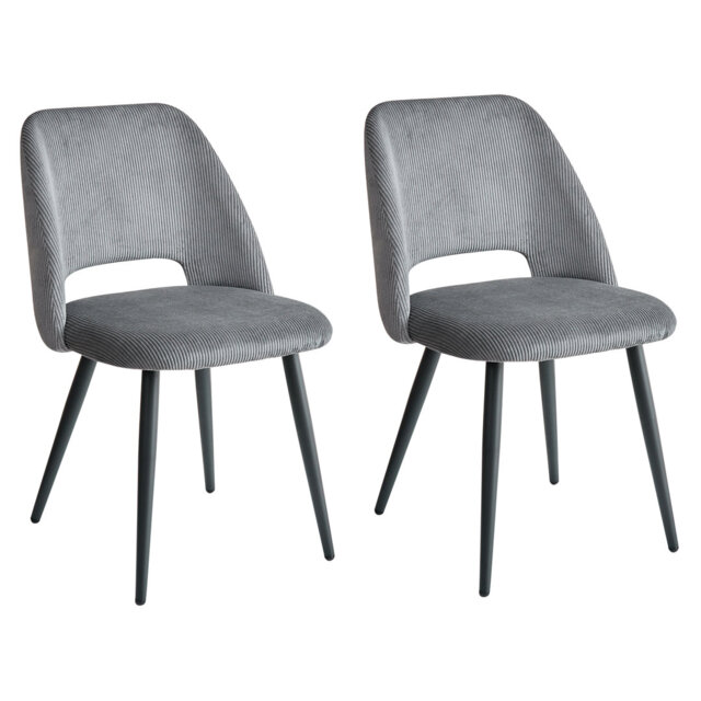Modern Cutout Back Corduroy Upholstered Dining Chair, Kitchen Dining Accent Chair,Black Metal Legs