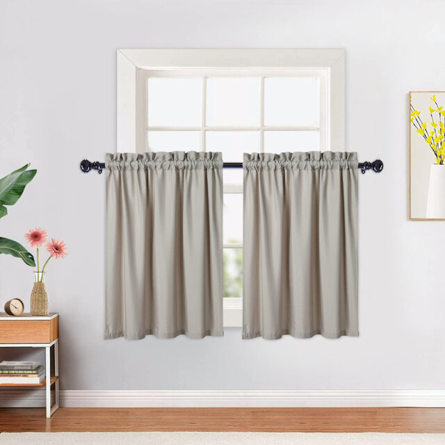 Waterproof Embossed Kitchen Curtains - Short Seersucker Cafe Panels, Textured and Room Darkening - For Kitchen, Bathroom, Bedroom, Living Room - Set o