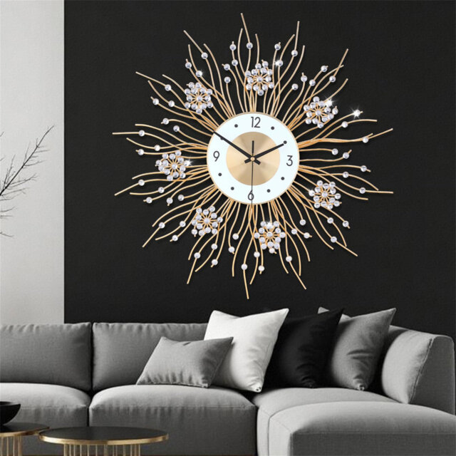 Large Wall Clocks, Silent Sunflower Shape Chic Decorative Wall Clock, Modern Non-Ticking Round Clock Dial Iron Large Wall Clock  20 Inch