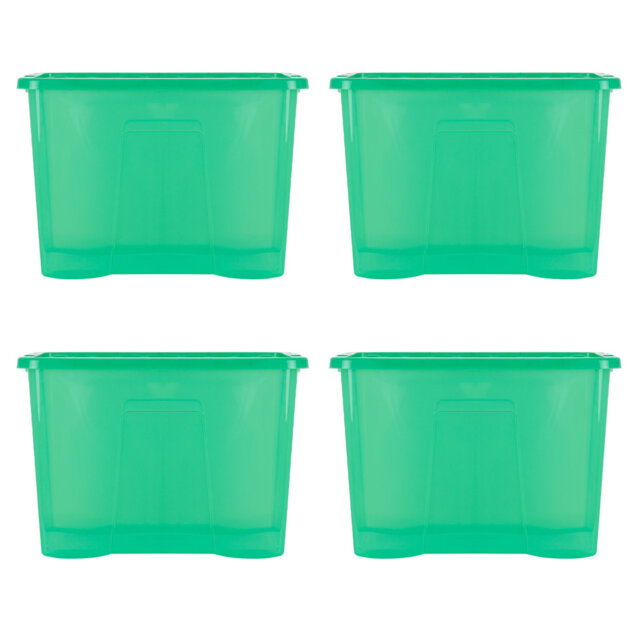 Wham Crystal 80L Plastic Storage Box Pack of 4 Tint Leprechaun Green