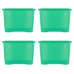 Wham Crystal 80L Plastic Storage Box Pack of 4 Tint Leprechaun Green