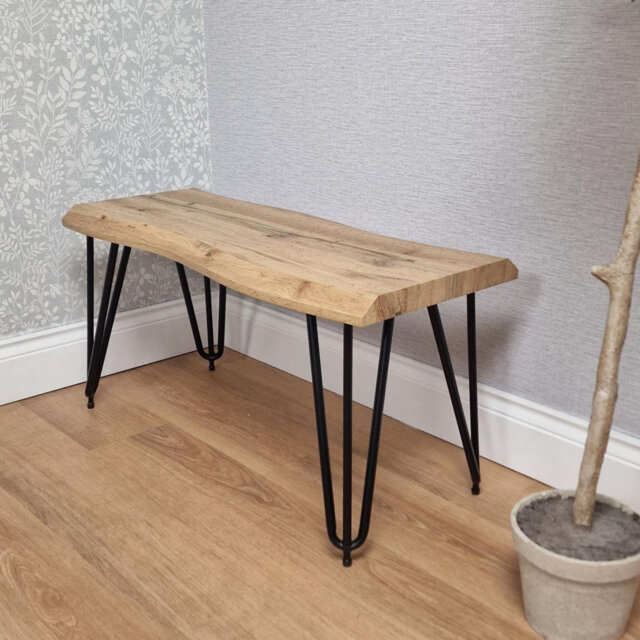 Wooden Bench With Metal Hairpin Legs for Dining Room, Work, or Study