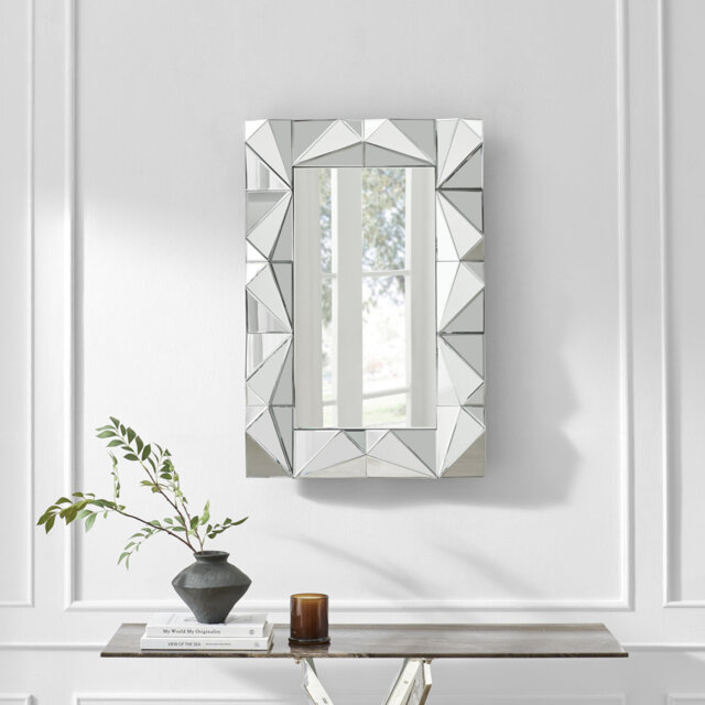 Aliesa Angled Mirrored Frame Rectangle Bedroom Hallway Mirror - Glam Vintage Art Deco Style