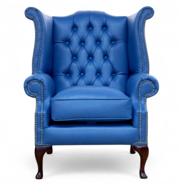 Special Offer Chesterfield Queen Anne High Back Wing Armchair Aston Blue Leather