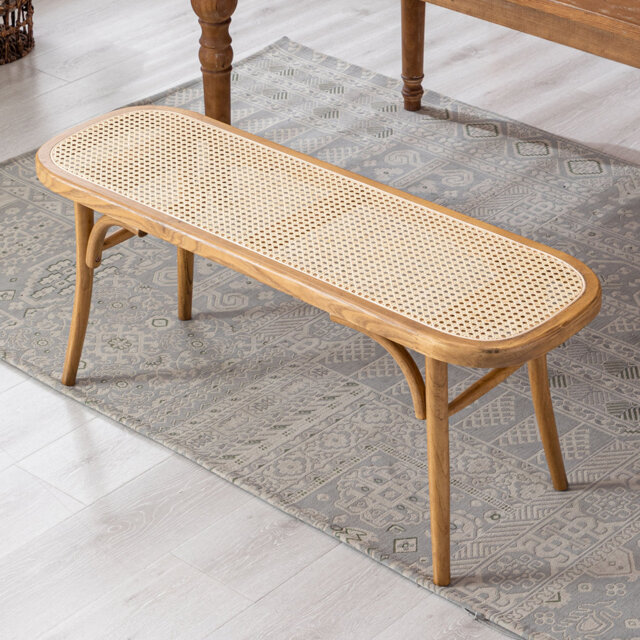 Allexandria Modern Rattan Bench with Wooden Legs Benches