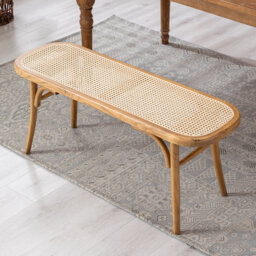 Allexandria Modern Rattan Bench with Wooden Legs Benches