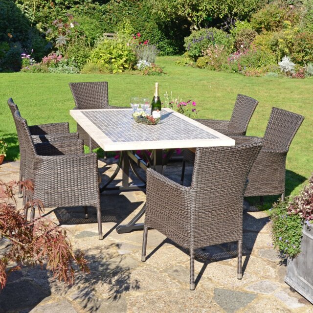 WILMINGTON Stone Dining Table with 6 STOCKHOLM Chairs Garden Set