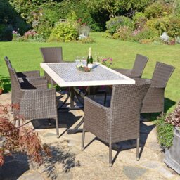 WILMINGTON Stone Dining Table with 6 STOCKHOLM Chairs Garden Set