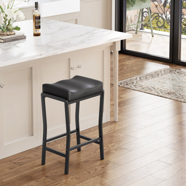 66cm Height Bar Stool with Footrests and PU Leather Saddle Seat, Set of 2