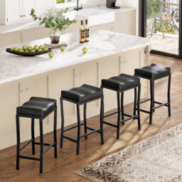 66cm Height Bar Stool with Footrests and PU Leather Saddle Seat, Set of 2