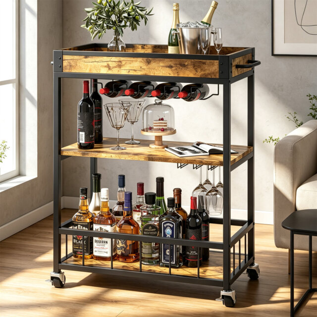Bar Cart, 3 Tier Serving Trolley