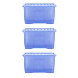 Wham Crystal 60L Plastic Storage Box Pack of 3 Tint Sparkle Blue
