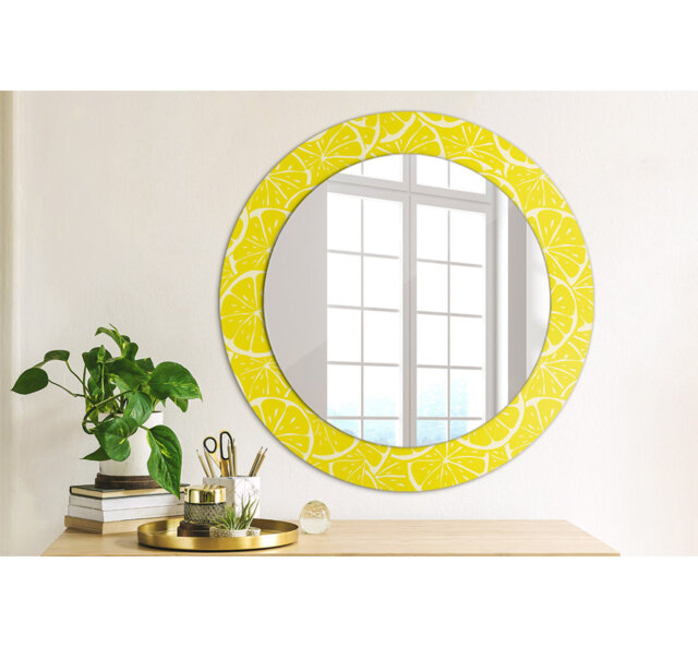 Huldar Round Glass Framed Wall Mounted Accent Mirror in Yellow