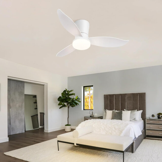 Ceiling fans with lights - 3 blades, quiet ceiling fan with light, white, dimmable fan, ceiling light, 6 speeds with remote control, kitchen light for