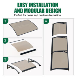 Door Canopy Outdoor Awning with Built-in Drainage Channel, Solid Polycarbonate Porch Canopy with Aluminium Brackets, Waterproof UV Resistant Front Doo