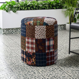 Patchwork 40cm Upholstered Ottoman Storage Footstool Pouffe for Living Room or Bedroom