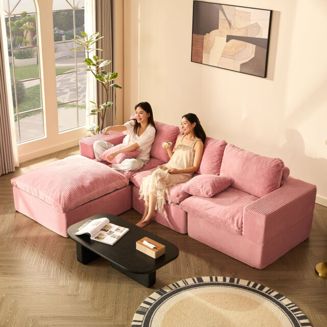 3-Seater L-Shaped Modular Sectional Sofa Bed with Ottoman, Black