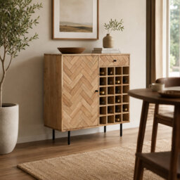 Taylors 100cm Oak Bar Cabinet with Wine Rack Drinks Storage Side Drawer Table For Home And Livings