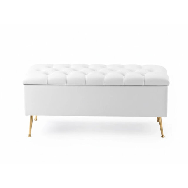 Amara Wide Velvet Tufted Rectangle Storage Ottoman Footstool Upholstered Bench with Legs for Living Room & Bedroom