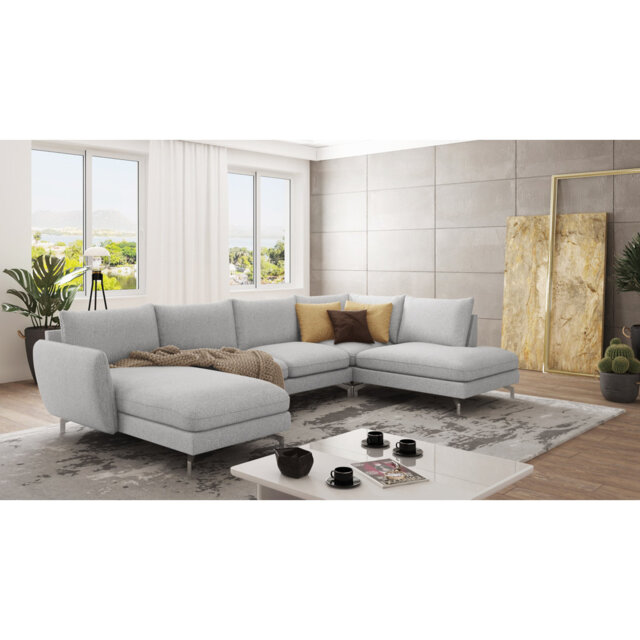 Modern U-Shape Kimo Corner Sofa with Silver Metal Legs