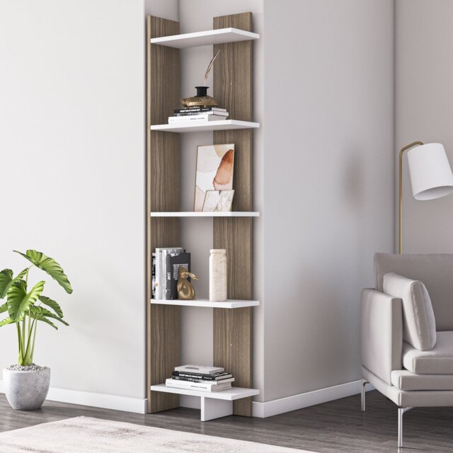 Alice 170cm H x 45cm W x 22.cm D Corner Bookcase Bookshelf Shelving Unit