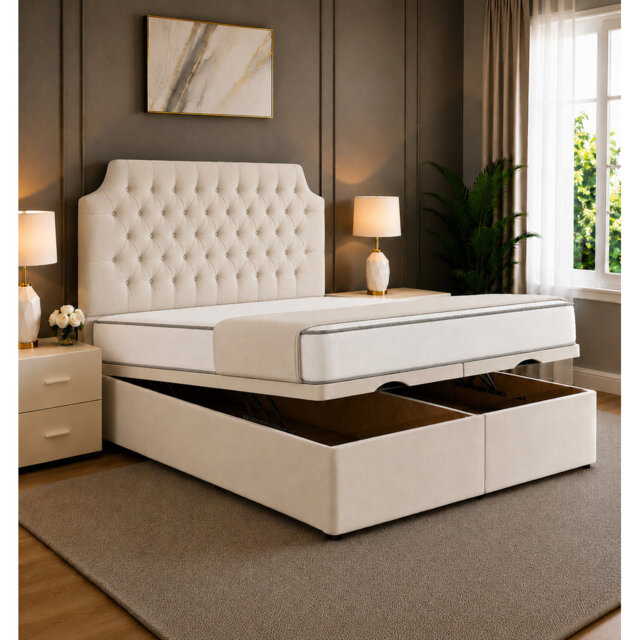 Monzo Chesterfield Tufted Divan Storage Ottoman Bed Frame with End Lift Storage
