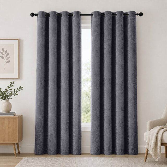 Thermal Velvet Curtains with Eyelet Ring Top - Blackout Crushed Velvet Drapes Pair