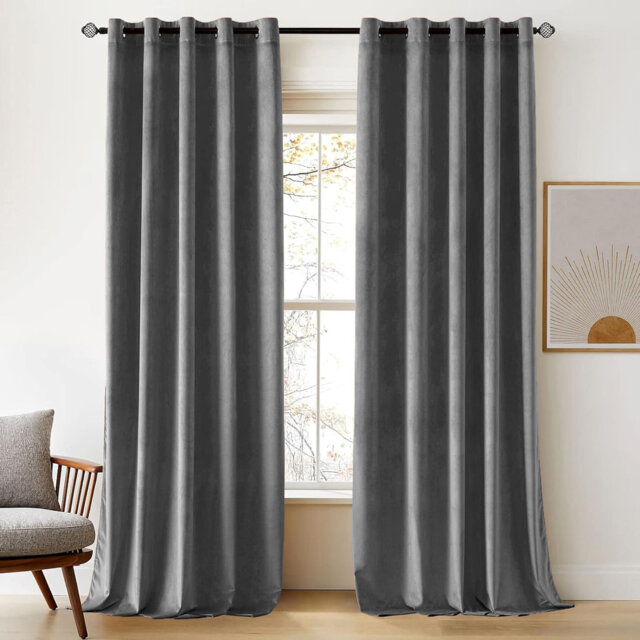 Thermal Velvet Curtains with Eyelet Ring Top - Blackout Crushed Velvet Drapes Pair
