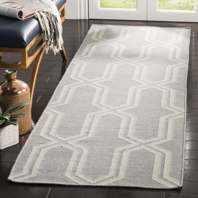 Normal Hand-Woven Flatweave Wool Grey/Ivory Area Rug