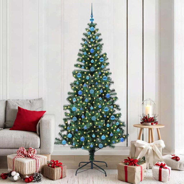 vidaXL Artificial Pre-lit Christmas Tree Green PVC and Metal