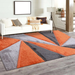 Shaggy Geometric Rug – 100% Polyester Soft Pile Carpet, Colourfast, Water & Soil Repellent, Anti-Static Modern Living Room Rug