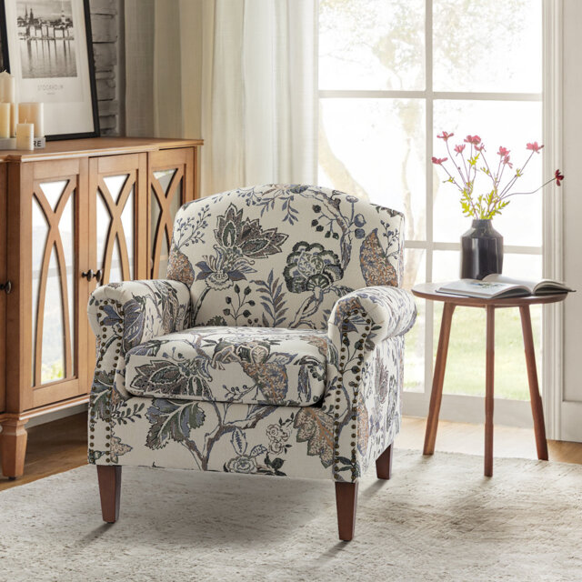 Hillam 47cm Wide Wooden Upholstery Armchair with Nailhead Trims