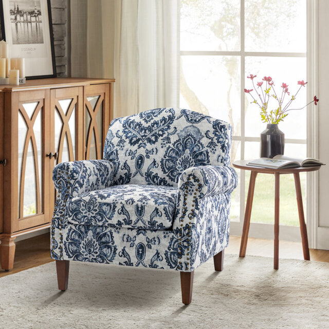 Hillam 47cm Wide Wooden Upholstery Armchair with Nailhead Trims