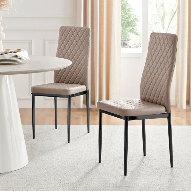 Eubanks Faux Leather Modern Tall Back Dining Chairs with Metal Legs & Diamond Stitching
