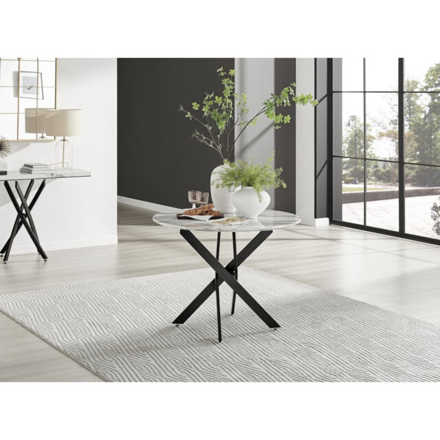 Eubanks Luxury Metal and Marble Effect Round Dining Table - Modern Statement Design