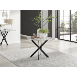 Eubanks Luxury Metal and Marble Effect Round Dining Table - Modern Statement Design