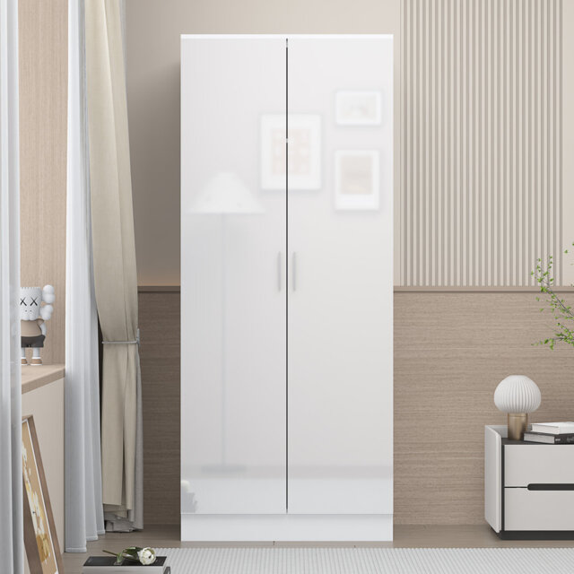 Eva High Gloss 2 Door Plain Wardrobe - H: 180cm x D: 47cm x W: 76cm