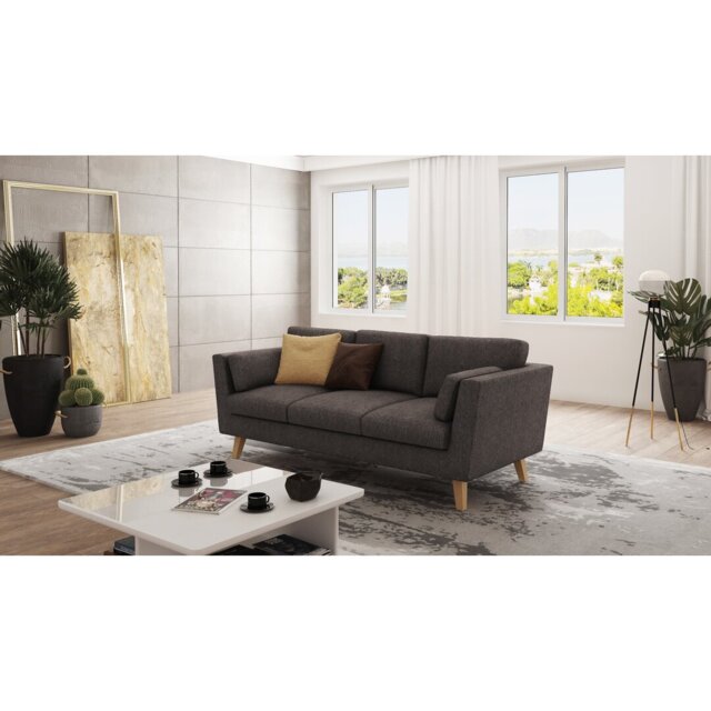 Sofa 3 Seater with Wooden Legs In Scandinavian Style