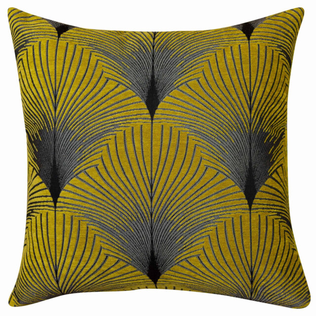 Art Deco Fan Cushion in Ochre and Silver