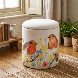 Block Print Upholstered Ottoman Footstool 40cm Footrest Stool Pouffe With Storage