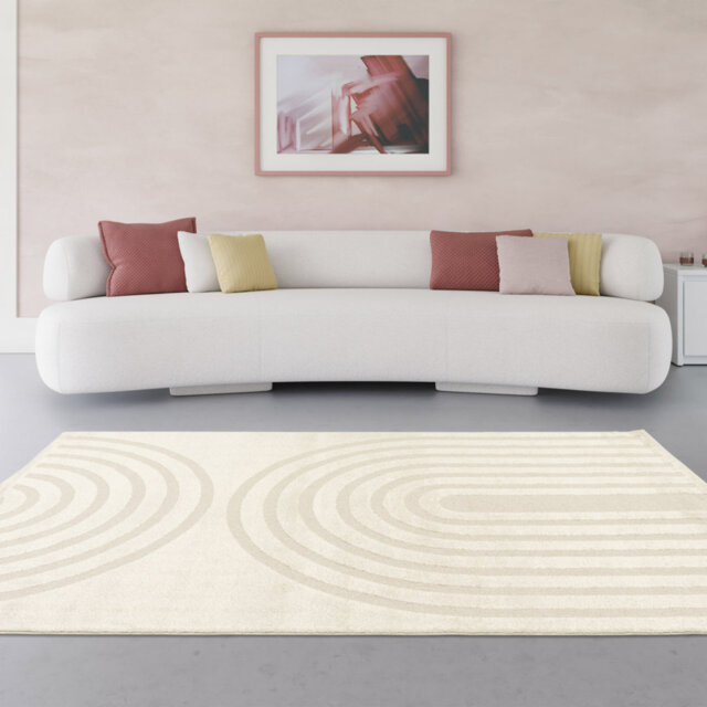 Delmar Geometric Shapes Machine Woven Cream Area Rug