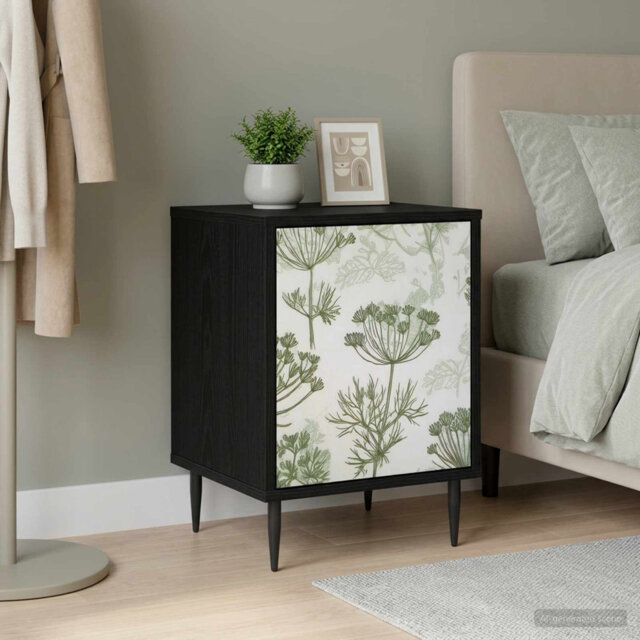 Bedside Cabinet Black Oak Engineered Wood Nightstand Bedroom Furniture