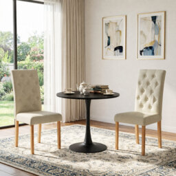 Highback Upholstered Dining Chairs With Wood Legs
