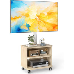 TV Stand on Wheels for 32-65 inch LED LCD OLED Plasma Flat Curved TVs, Height Adjustable TV Cabinet With Bracket up to 40kgs, Mobile TV Stand with Woo