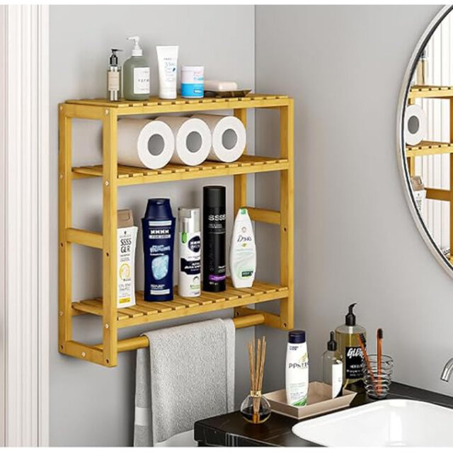 Bathroom Shelf Storage Adjustable Bamboo shelf ,3-Tier Over Toilet Rack Bathroom Organizer